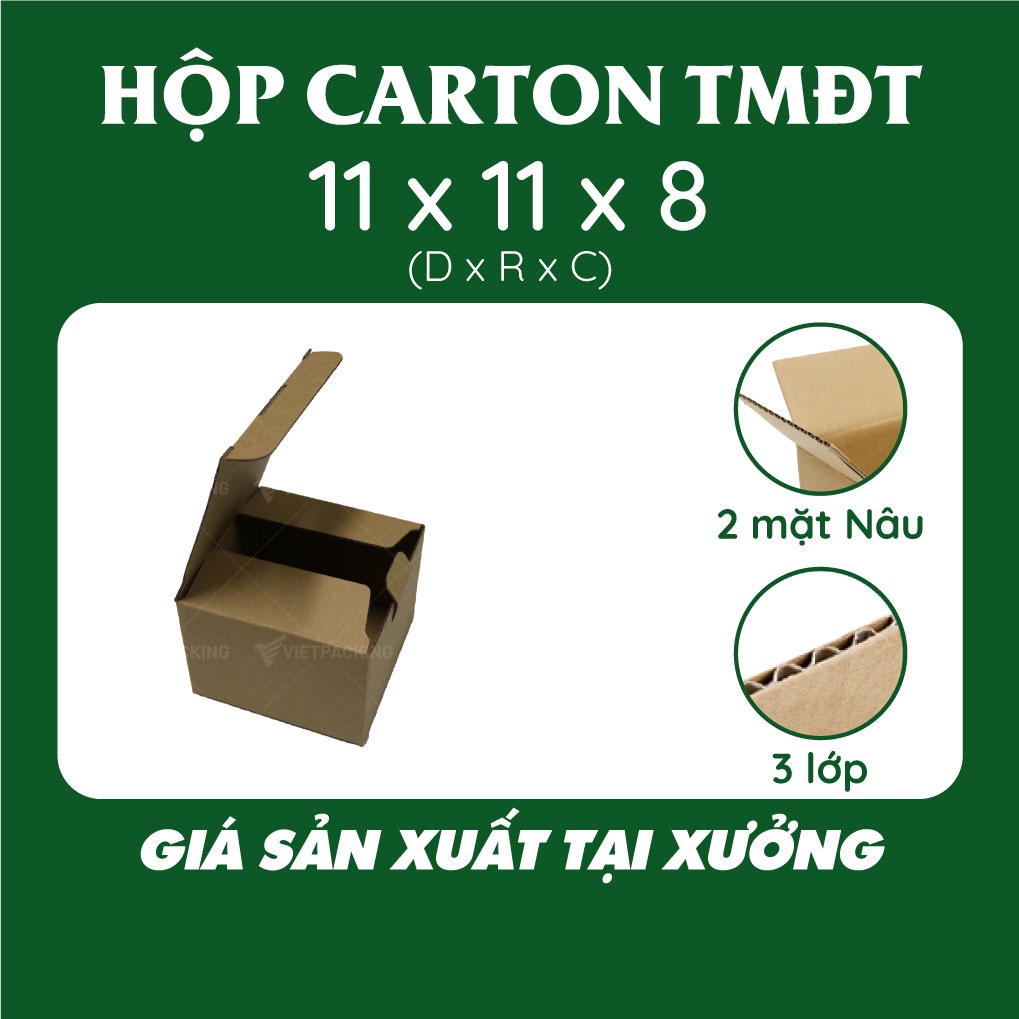 Combo 50 hộp carton nắp gài khóa đáy 11x11x8 nắp có khóa đẹp, vuông vức