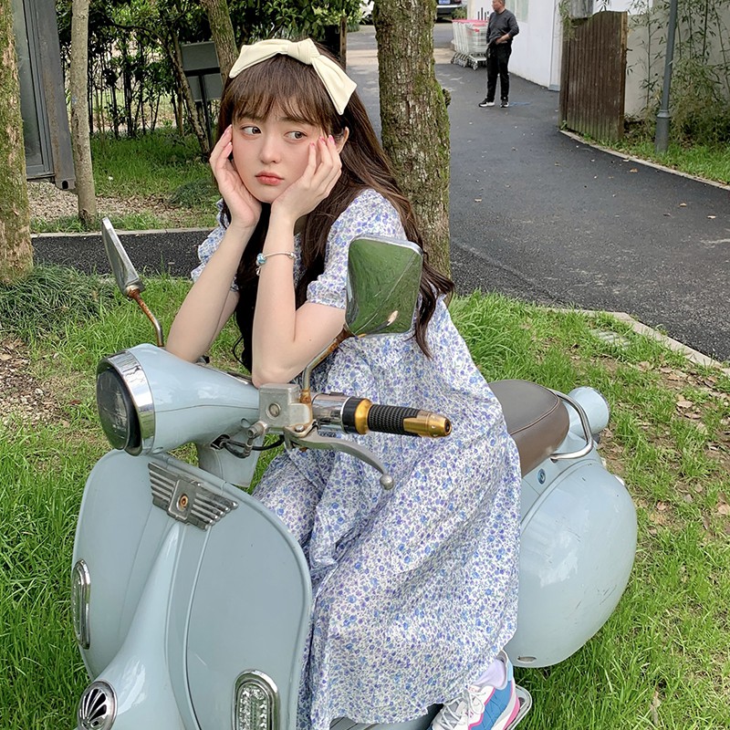 Đầm Maxi Hoa Tay bồng Ngọt ngào Thanh lịch Ngắn tay Mùa Hè Váy Maxi dài Tiểu thư Tay phồng Dễ thương | BigBuy360 - bigbuy360.vn