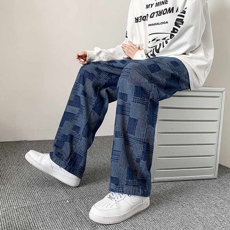 Quần jean ống rộng màu gradient phong cách đường phố Hong Kong thời trang thu đông cho nam size S-3XL