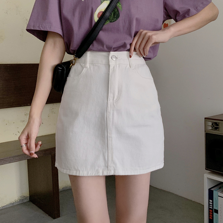 chân váy jean Chữ A Lưng Cao Trơn Màu Xinh Xắn Dành Cho Nữ 22796