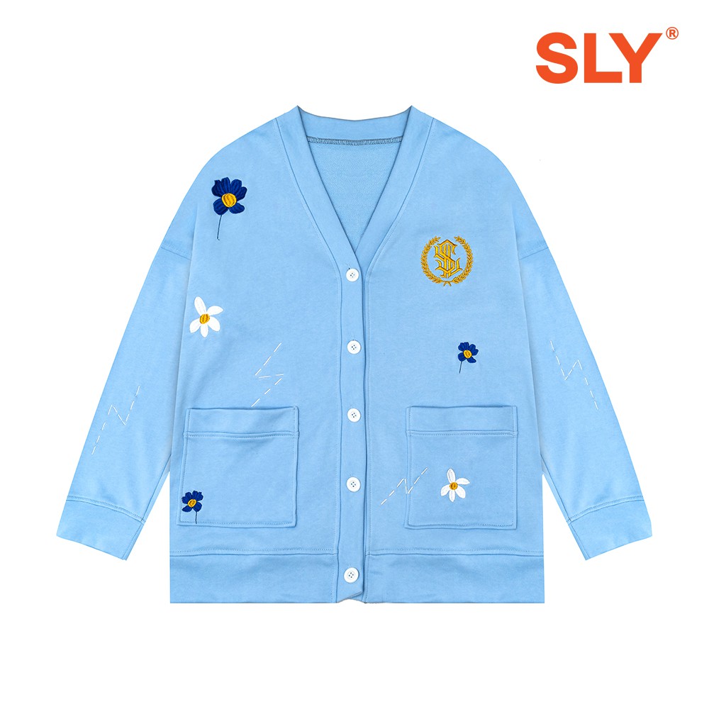 Áo Khoác Cardigan SLY Flora Vải Nỉ Chân Cua màu Xanh