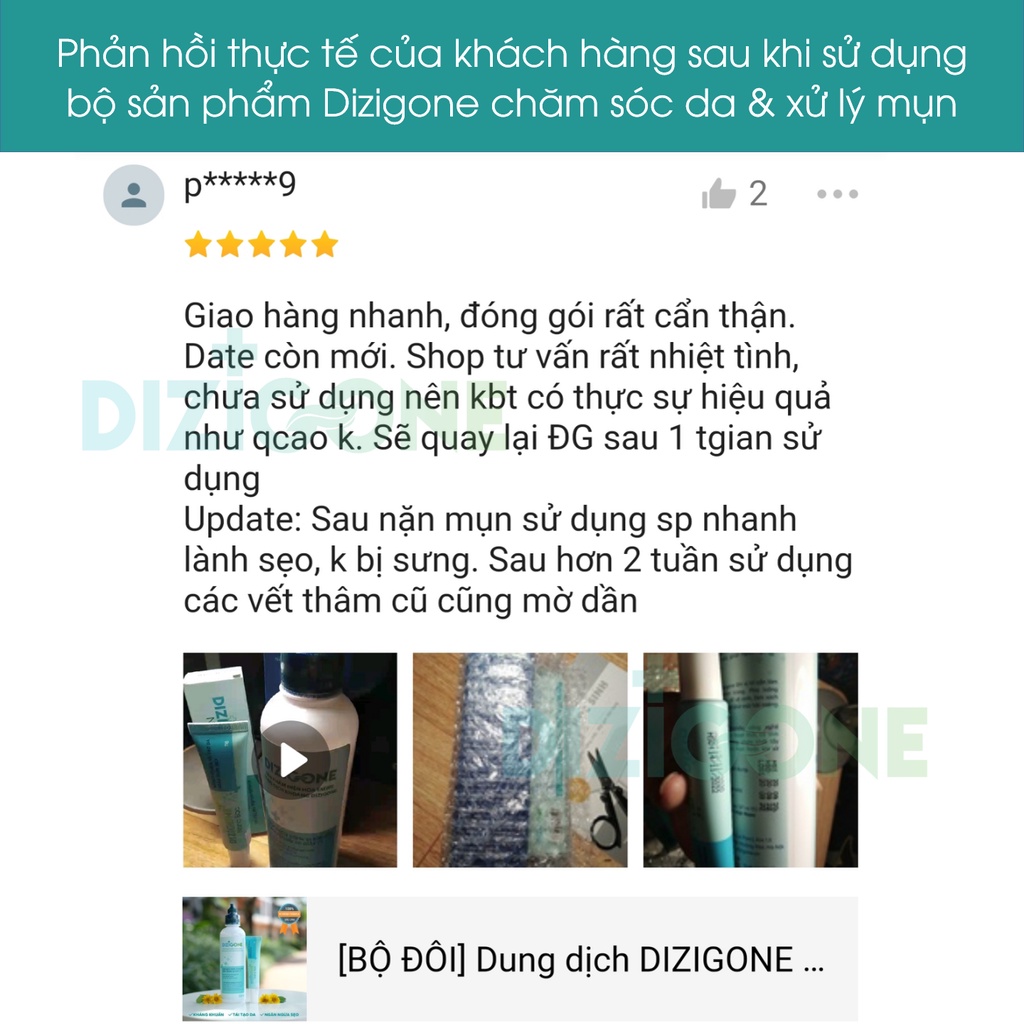 [COMBO Chăm sóc da mụn] Dung dịch Dizigone 300ml &amp; Kem Dizigone Nano Bạc - Kháng khuẩn, tái tạo da, ngừa thâm sẹo