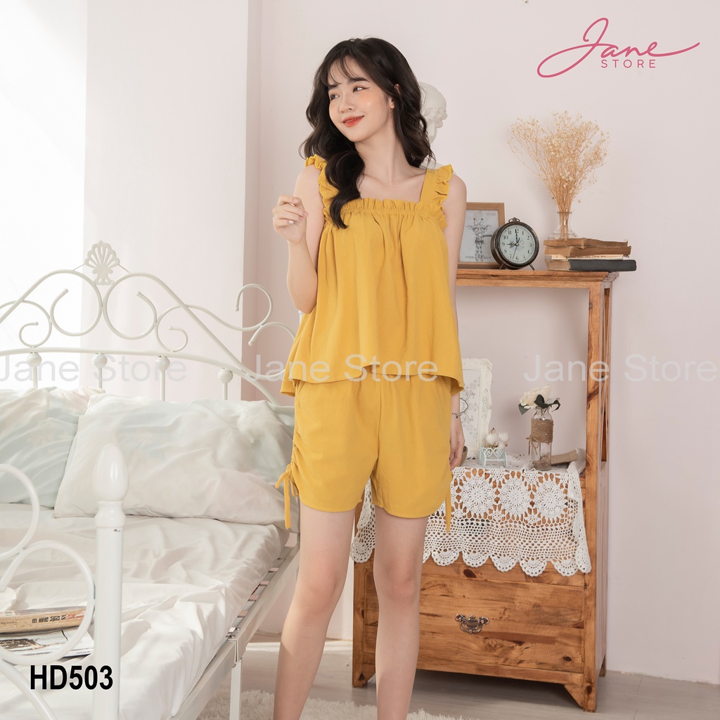 Bộ ngủ dễ thương JANE chất đũi nhăn, hai dây, mã HD50 | BigBuy360 - bigbuy360.vn