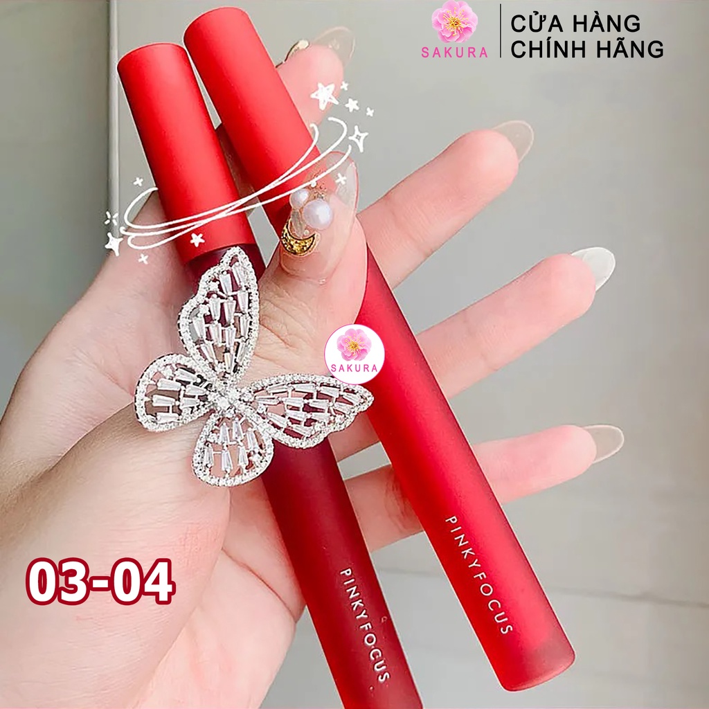 Son Kem Lì Bóng tint Môi Pinkyfocus Màu Lì Thời Trang Xinh Xắn Nhung Mịn Cao Cấp Nội Địa Trung SAKURA