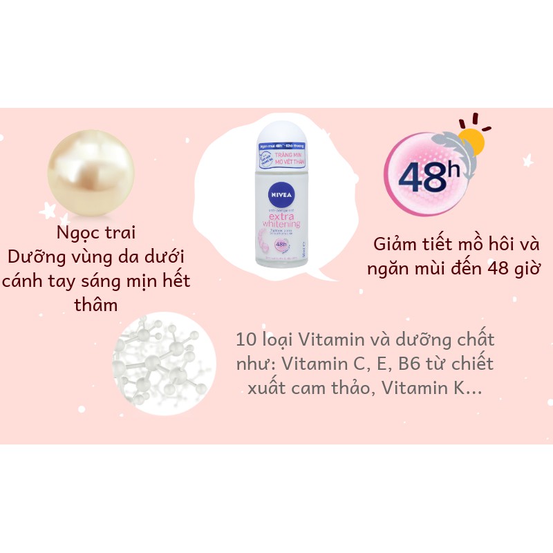 Lăn ngăn mùi Nivea trắng mịn mờ vết thâm 50ml