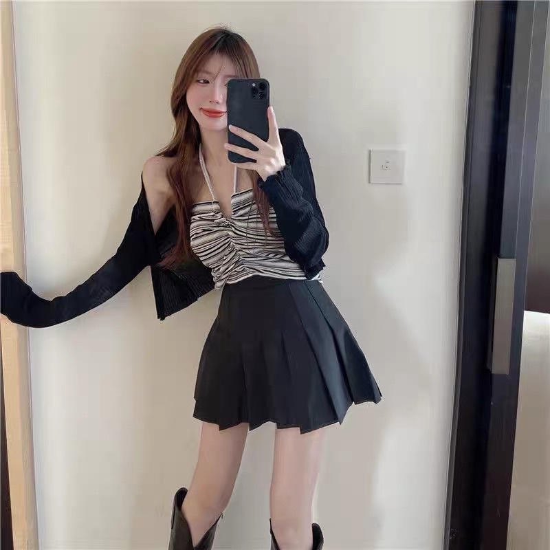 set áo len dệt kim : áo quây yếm da beo &amp; khoác mỏng lửng (500032#)