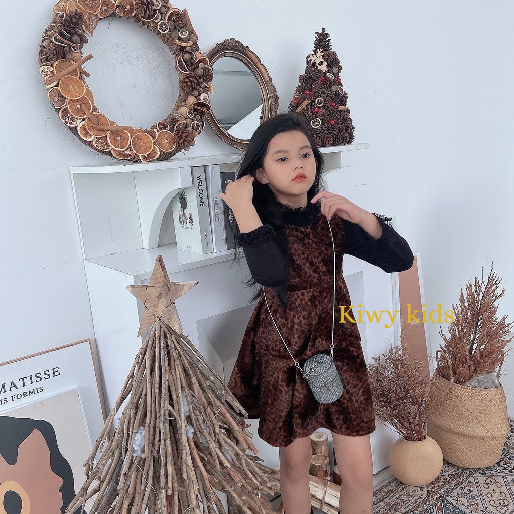 Váy gile lông ngăn KIWY KIDS41 họa tiết da báo cool ngầu cho bé gái từ 1 đến 6 tuổi
