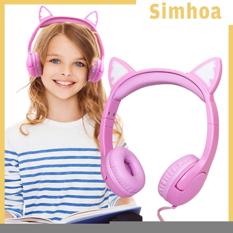 [SIMHOA]Cat Ear Kids Headphones with Micophone Safe Wired for School Online Learning