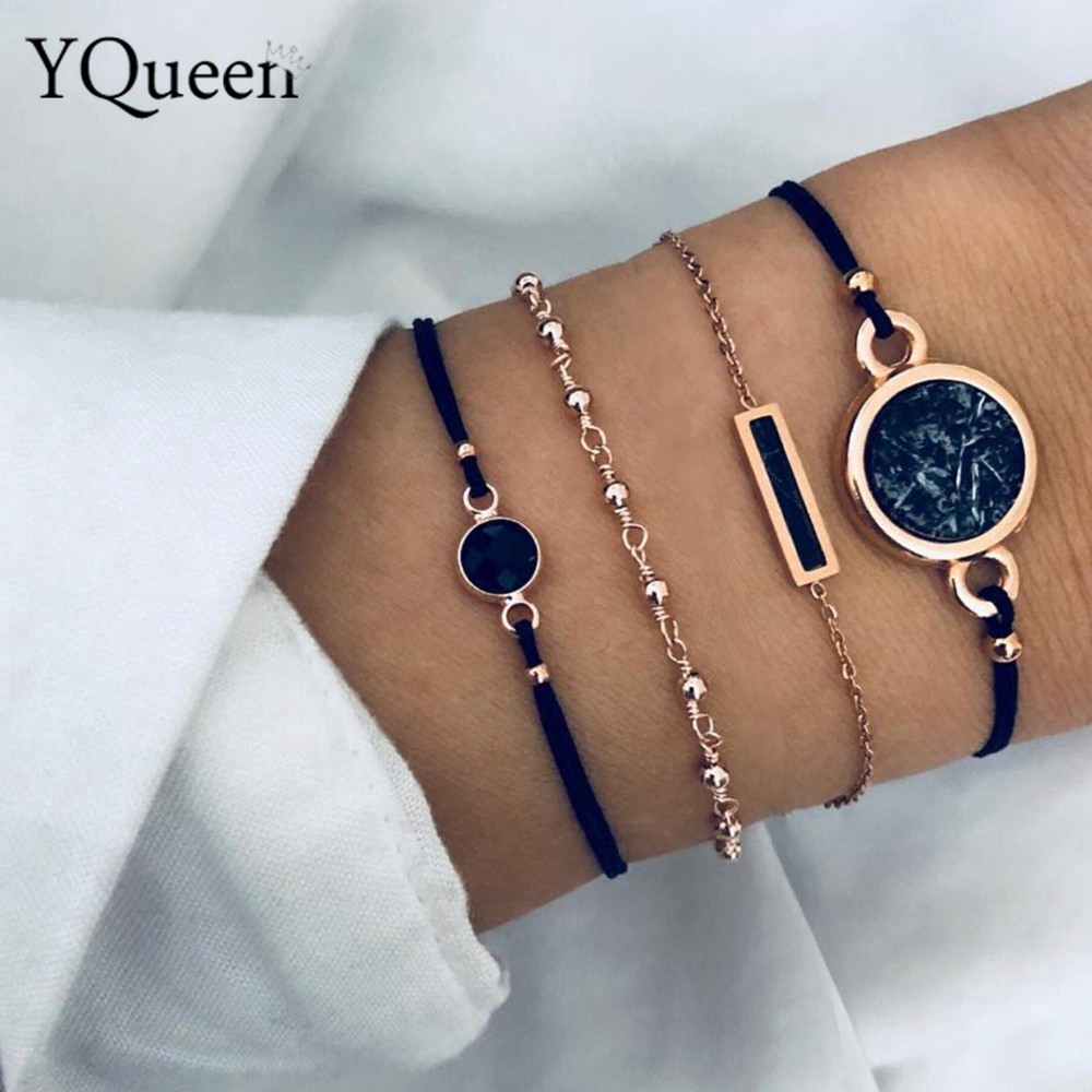 Bộ 4 Vòng Tay Hợp Kim Đính Đá Ngọc Lam Phong Cách Cổ Điển Thời Trang