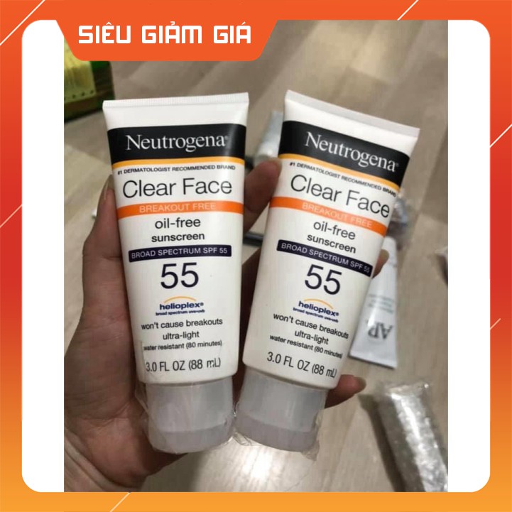 (CHÍNH HÃNG) Kem Chống Nắng Neutrogena Clear Face SPF 55 88ml (Dạng Tuýp)