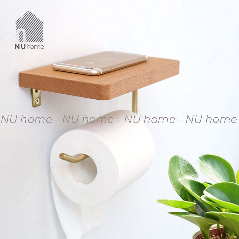 nuhome.vn | Móc gỗ treo giấy vệ sinh cao cấp, tiện dụng có kệ để điện thoại