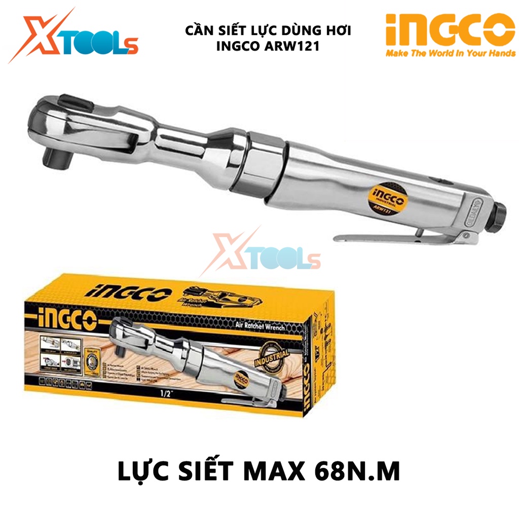 Cần siết lực INGCO ARW121 | cần siết 2 chiều dùng khí Lực siết 68 N.m, Tốc độ không tải 160 vòng/phút, 254x40x50mm cờ lê