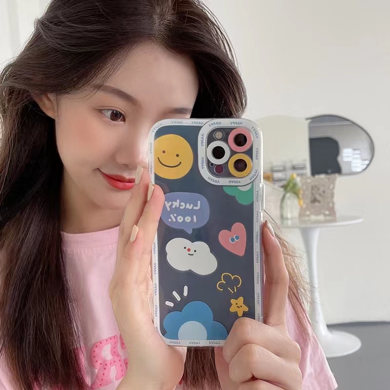 Realme C53 C55 C21 C15 C12 C31 C35 C25 C25S C20 C11 2021 9i 9Pro+ 8 9 Pro Pro+ 5 5i 5s C2 C1 Narzo 20 30A 50A Prime 4G 5G Cute Smiley Happy Lucky Clear Soft Phone Case Airbag Full Back Cover STD 30
