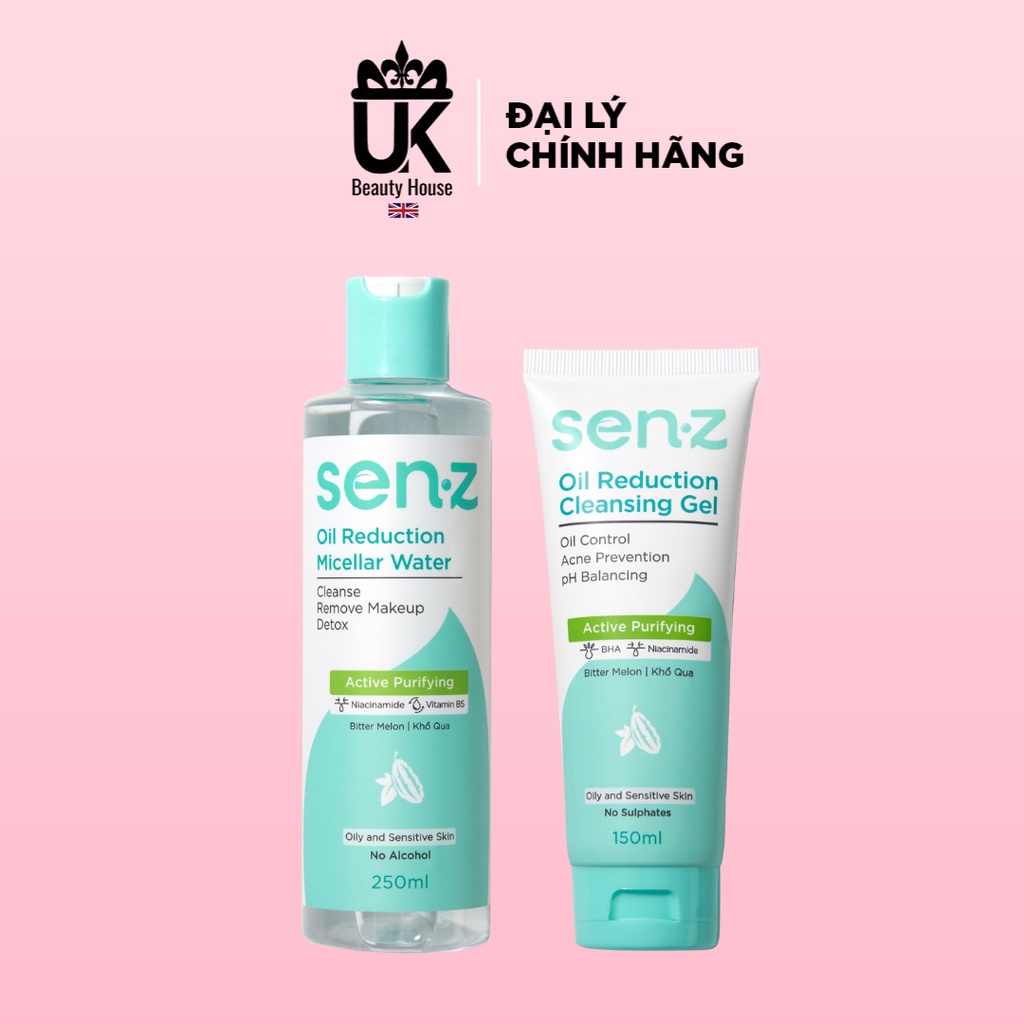 Combo Tẩy trang + Sữa rửa mặt SenZ Oil Reduction Chiết Xuất Khổ Qua Kiểm Soát Dầu Nhờn Cho Da Dầu Mụn