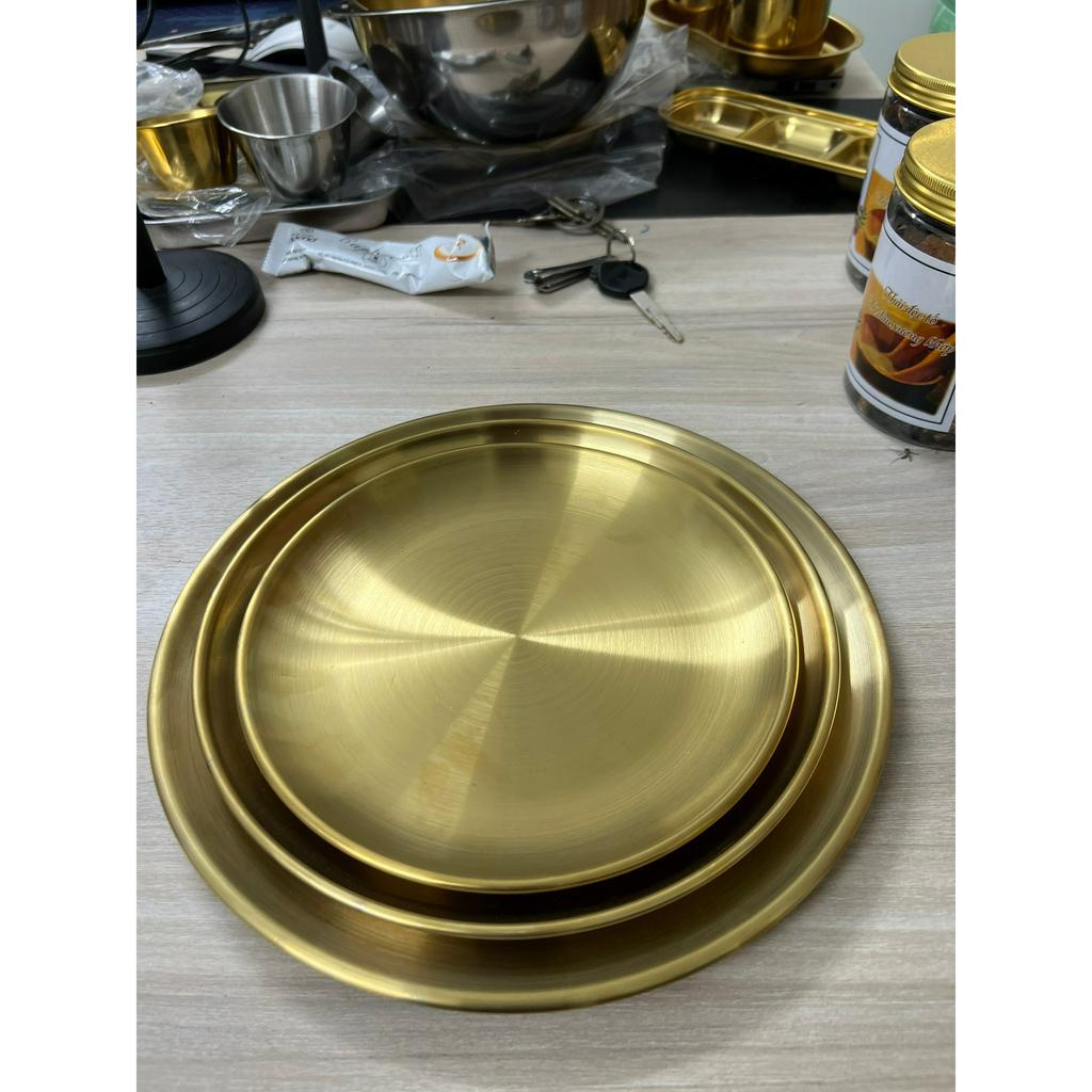 Đĩa Inox 304 Mạ Vàng Khay Tròn Đựng Dụng Cụ Y Tế Thẩm Mỹ Đủ Size Cho Chị Em.