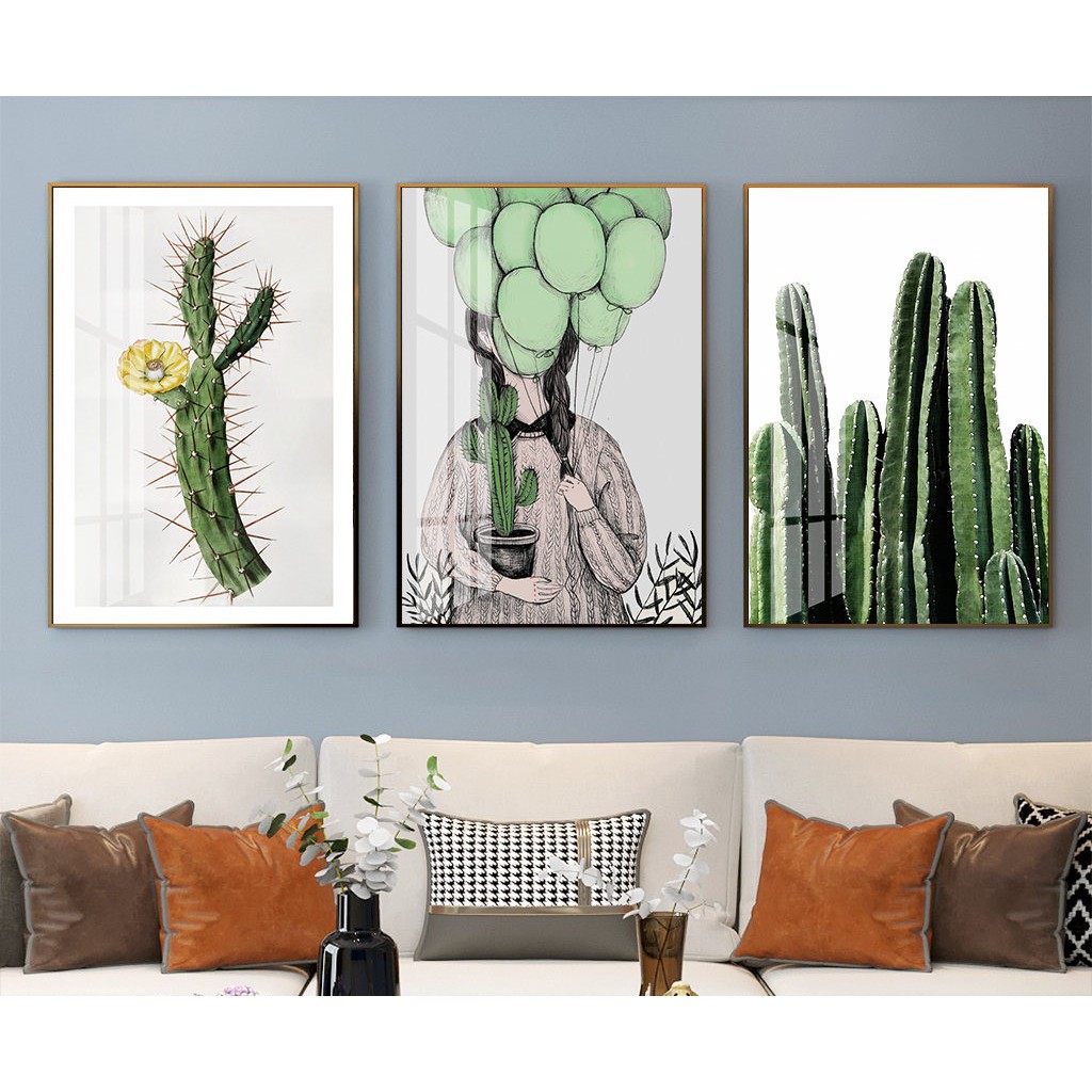 BỘ TRANH TREO TƯỜNG CANVAS 3 BỨC- PHONG CÁCH HOA LÁ THIÊN NHIÊN- KÈM KHUNG