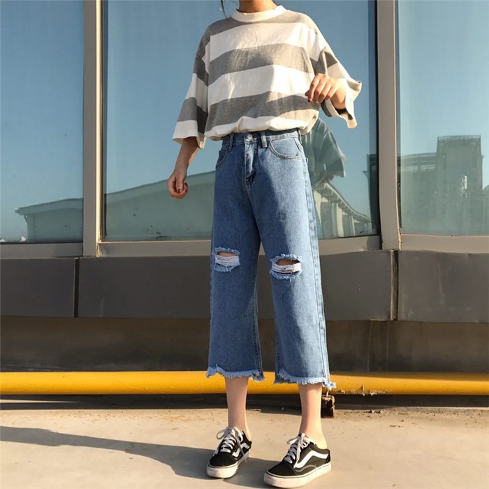 QUẦN JEANS NỮ ỐNG SUÔNG RÁCH THỜI TRANG QUẢNG CHÂU