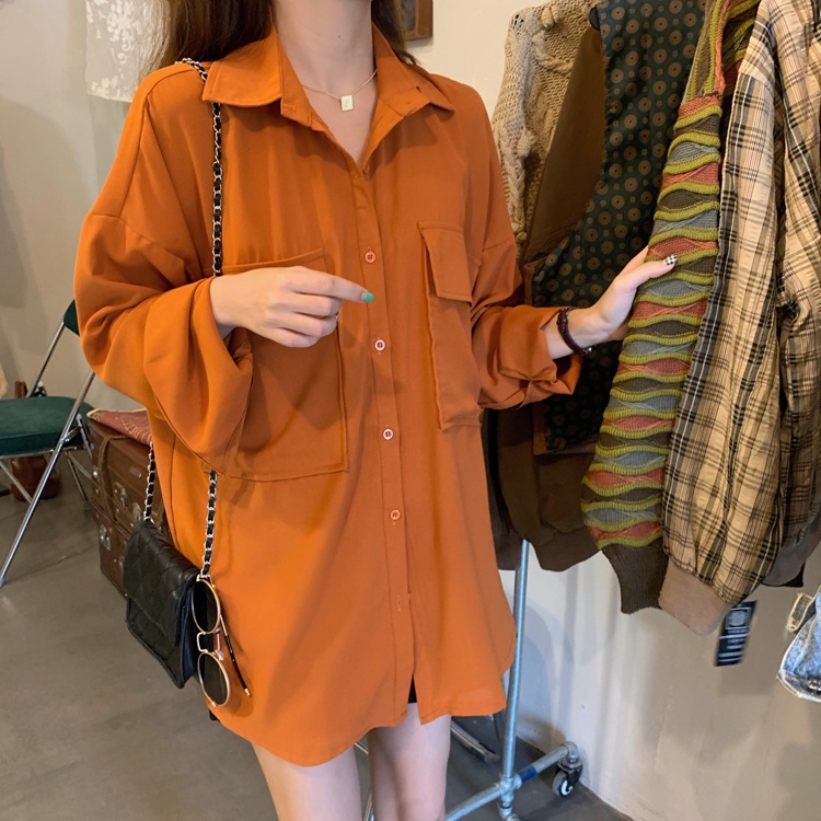 Áo sơ mi tay dài dáng rộng phong cách retro dễ phối đồ