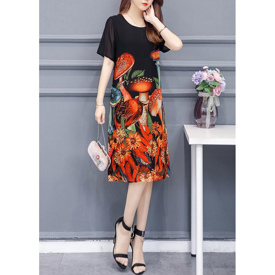 GOTI - Hình Thật - Đầm Suông Dạo Phố Kiểu Trung Niên Bigsize Cho Mẹ In Cây Nấm 3209