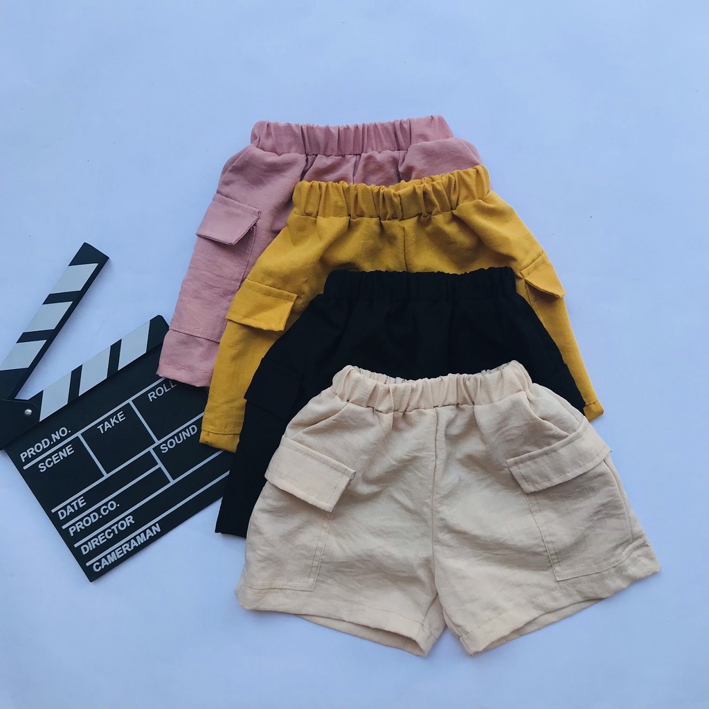 Quần Short , Quần Đùi Túi Hộp Cho Bé Trai Bé Gái Vải Đũi Mát Nhẹ Size 10-35kg