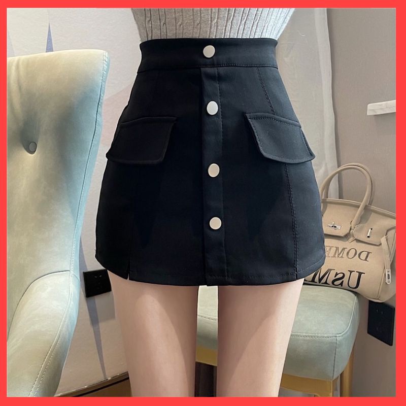 Quần váy quần short đùi nữ dáng chữ A thiết kế 4 khuy