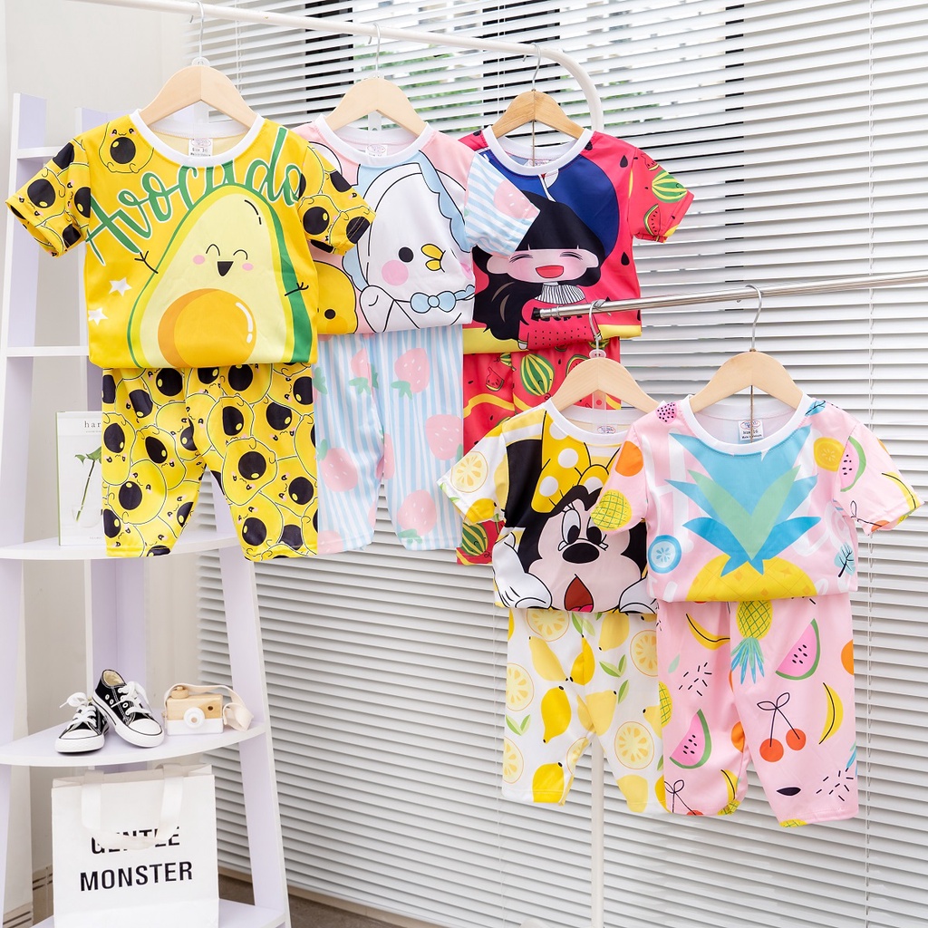 Đồ bộ bé gái in 3D vải thun hoạt hình và trái cây hiệu MIMYKID cao cấp, quần áo trẻ em - LMSP-B01GH1
