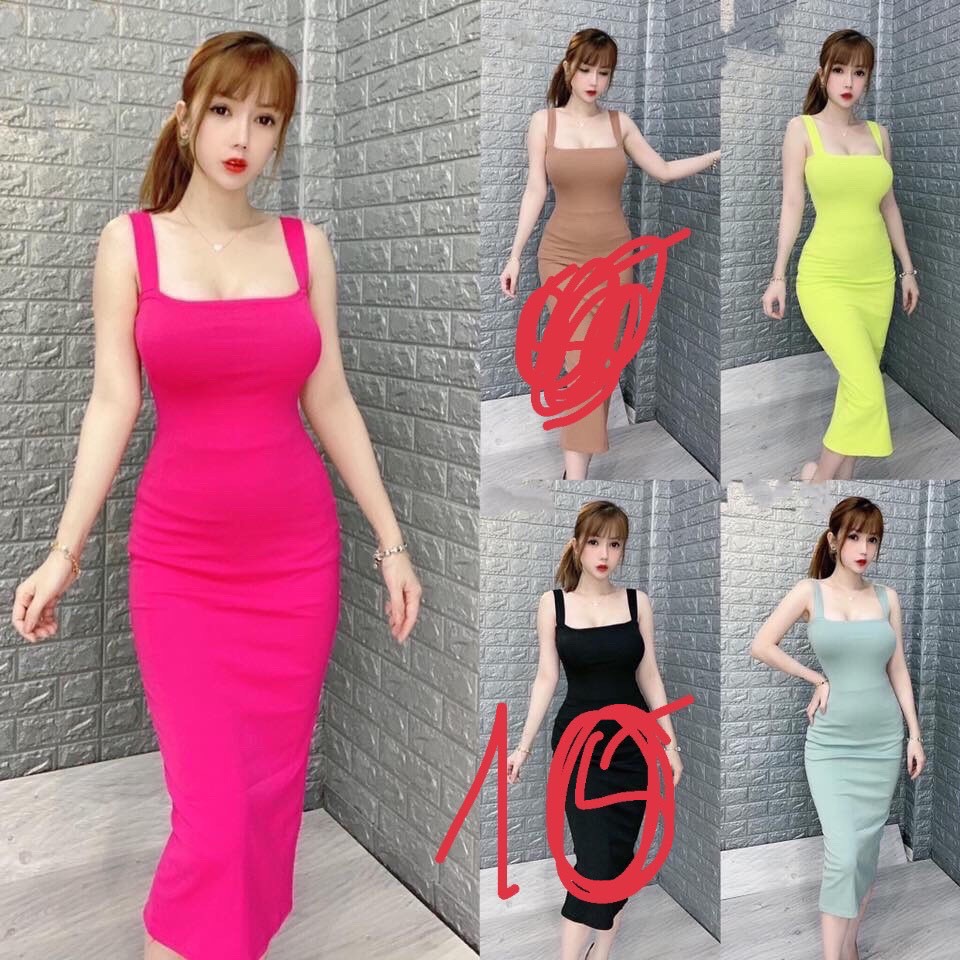 Đầm 2 dây bản vuông xẻ tà sau cực sang chảnh sexy | BigBuy360 - bigbuy360.vn