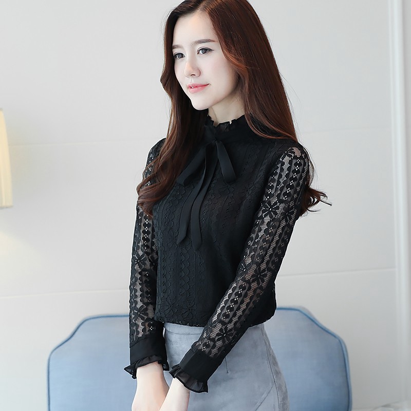 FREESHIP ĐƠN 99K_ Áo kiểu nữ tay dài cổ lọ chất liệu ren hoa thời trang | BigBuy360 - bigbuy360.vn