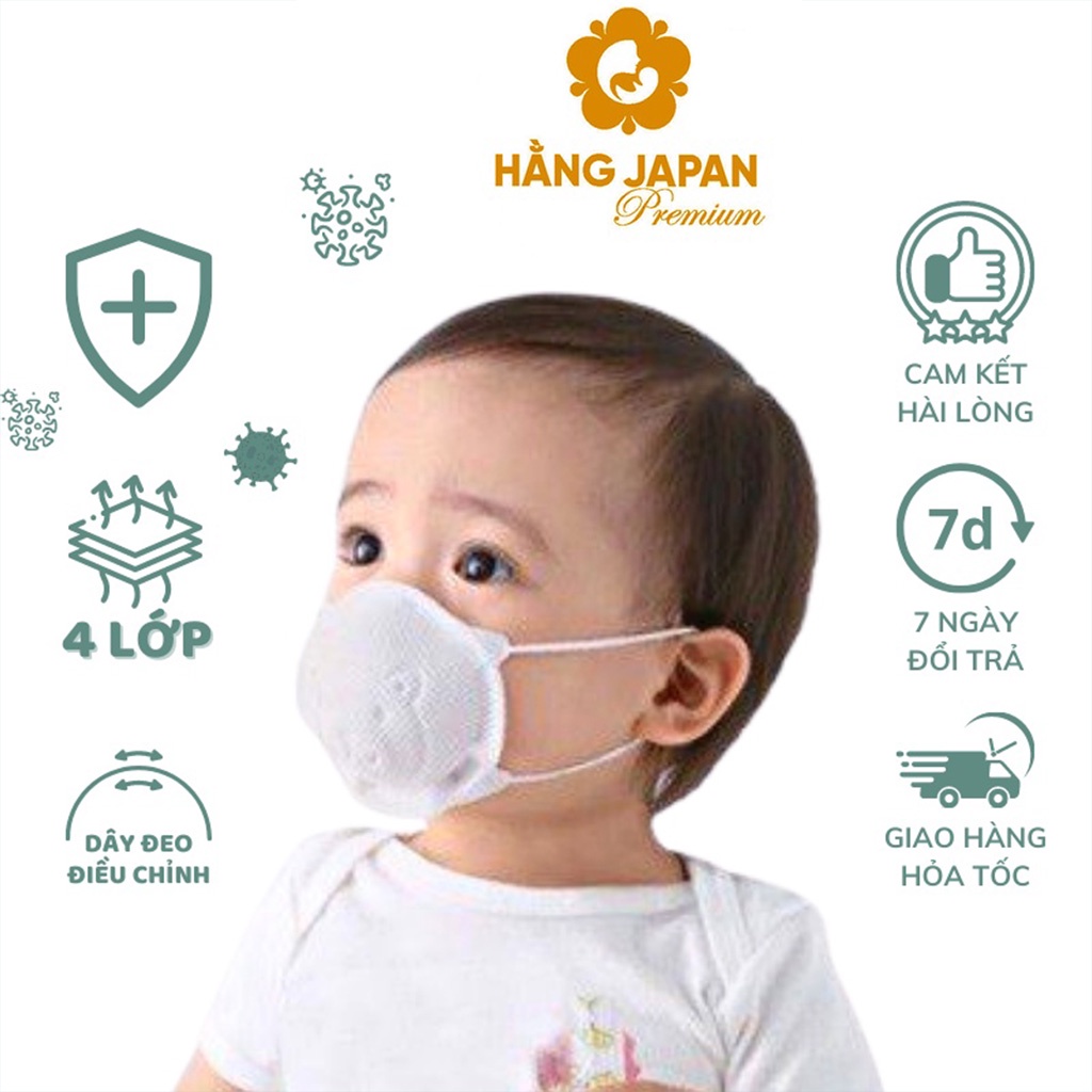Khẩu trang gấu cho bé UNIMASK Set 3 cái cho trẻ từ sơ sinh tới 3 tuổi - TIÊU CHUẨN NHẬT BẢN