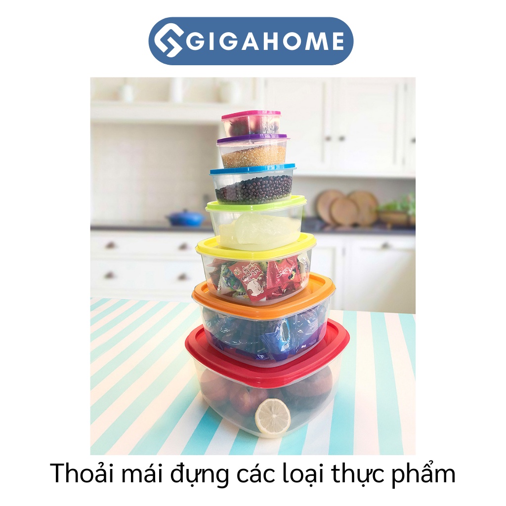 Bộ 6 Hộp Nhựa Đựng Thực Phẩm Hình Chữ Nhật GIGAHOME Bảo Quản Tủ Lạnh 7899