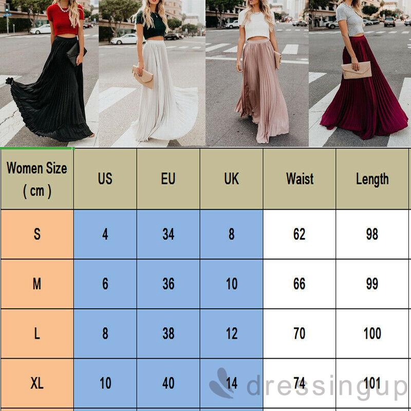 Chân váy maxi chiffon xếp li màu đỏ