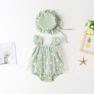 Summer New Baby Girls Daisy Pattern Tutu Sling Romper With Hat