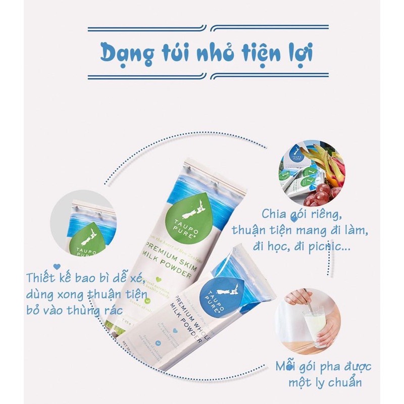 [Mã FMCG8 giảm 8% đơn 500K] Sữa tươi dạng bột Taupo pure của Newzeland gói 25gr