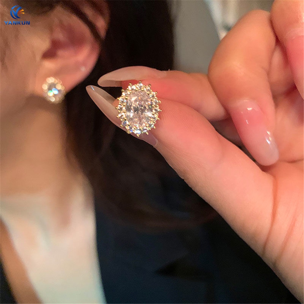 Bông Tai Mạ Bạc Đính Kim Cương Nhân Tạo Phong Cách Pháp Tinh Tế Đơn Giản Chất Lượng Cao