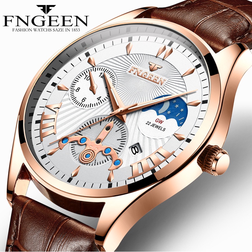 Đồng hồ nam Fullbox chính hãng FNGEEN,dây da mềm, mặt kính chống trầy xước, chống nước 3ATM - BẢO HÀNH 12 THÁNG