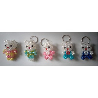Sản phẩm hạt cườm - Móc khóa Hello Kitty hạt bẹt 5mm