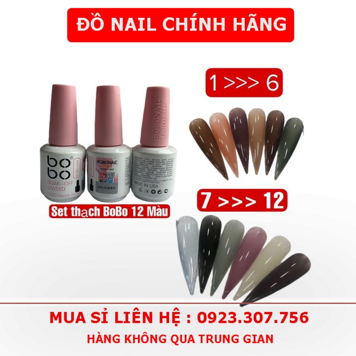 Sơn Gel Thạch Bobo , Bóng Mướt Lên Màu Chuẩn 15ml Set 12 Màu