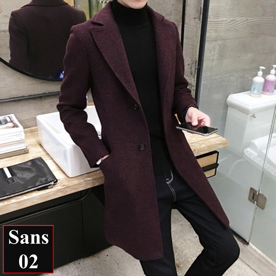 Áo khoác dạ nam hàn quốc dáng dài Sans02 blazer măng tô đen xám mangto trench coat mantle manto big size XXL 3XL 4XL 5XL