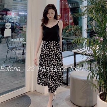 Chân váy hoa nhí Bingshop voan lụa dáng xoè cạp chun siêu hot | BigBuy360 - bigbuy360.vn