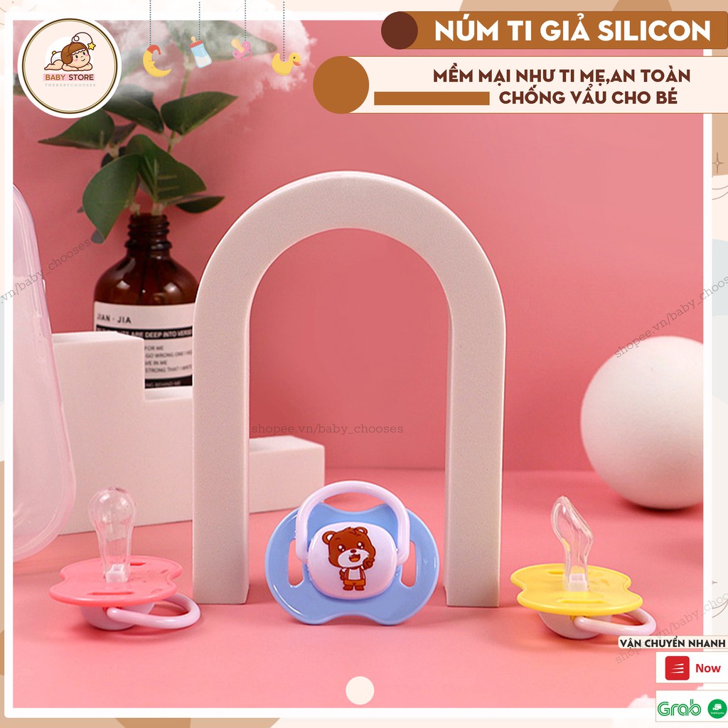 Ti giả cho bé sơ sinh, ti ngậm silicon baby chooses chống vẩu có kèm hộp đựng