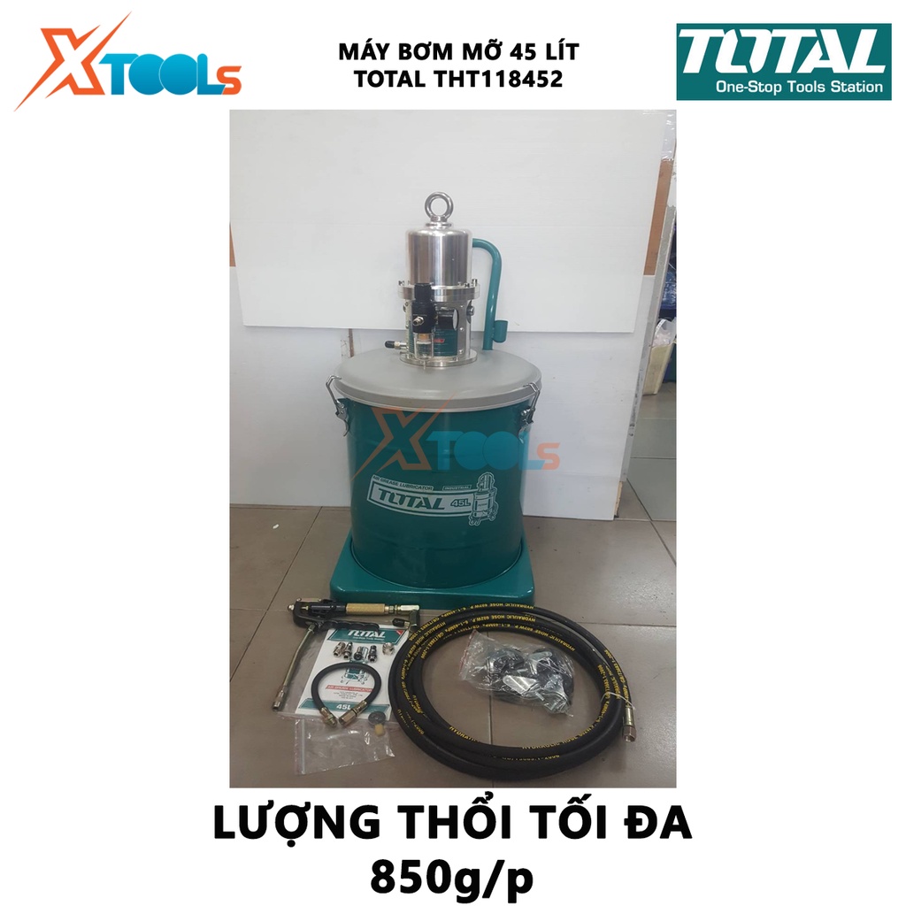 Máy bôi trơn dầu mỡ dùng khí nén TOTAL THT118452 Máy bơm dầu mỡ dung tích 45L thùng rỗng 365*430mm, làm sạch động cơ