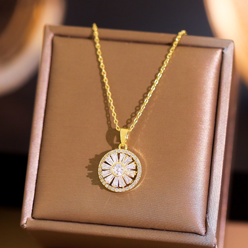 Dây chuyền JIUDUOLAN mặt tròn đính đá zircon sáng bóng sang trọng thời trang cho nữ