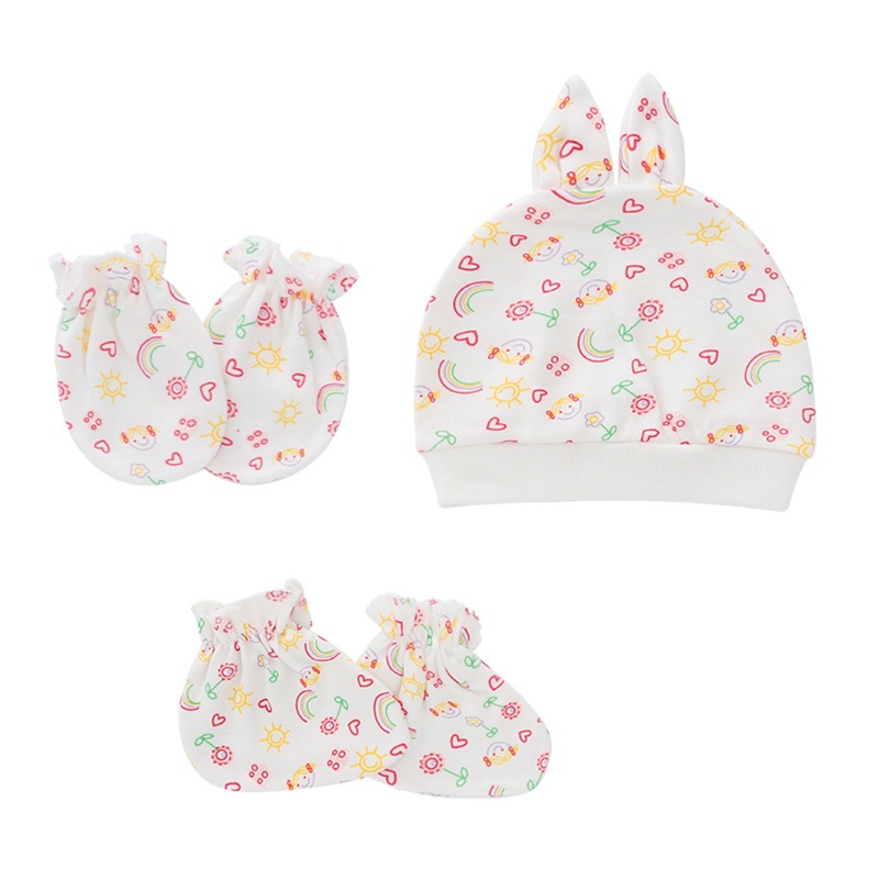 Bộ Găng Tay + Mũ + Vớ Bằng Cotton Mềm Chống Trầy Xước Cho Bé Chụp Ảnh Ban Đêm