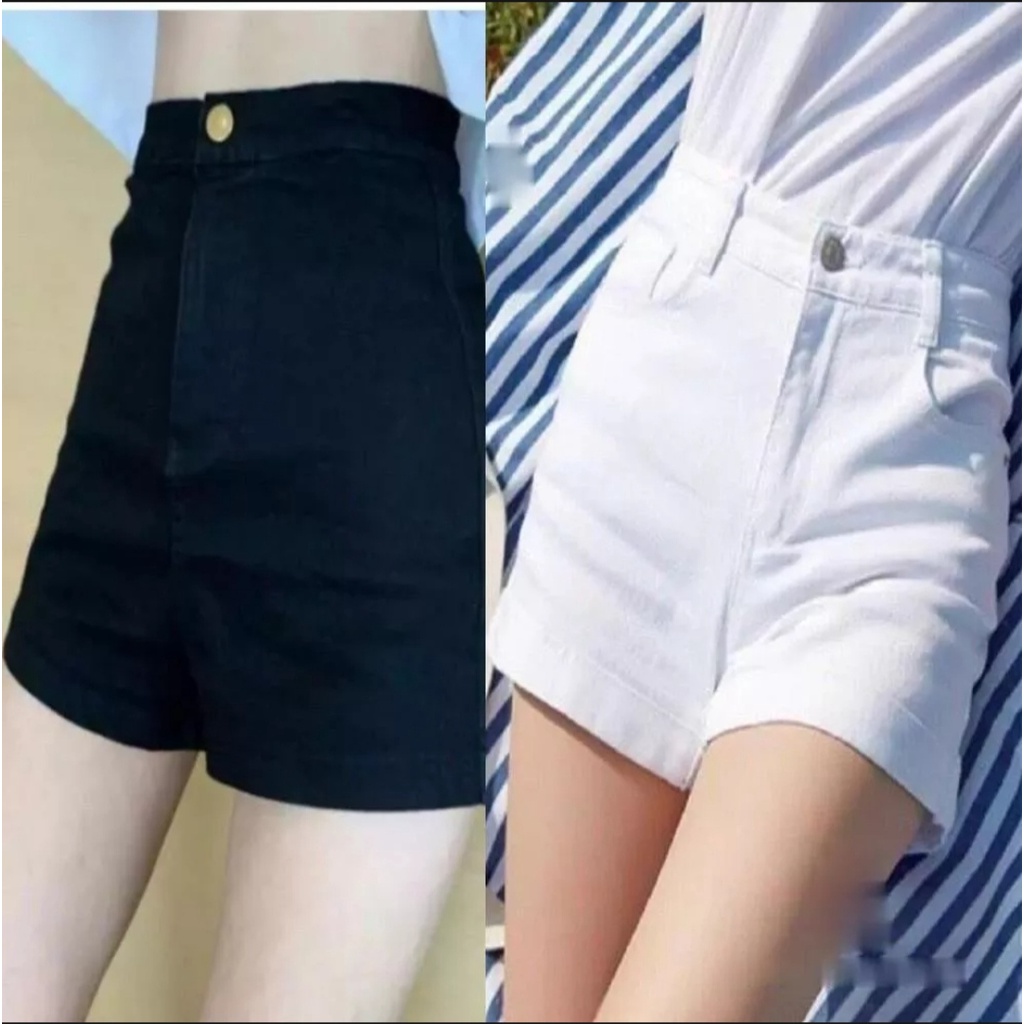 Quần short nữ,Quần đùi nữ vải kaki jean lưng cao hàn quốc hai màu trắng đen lật gấu cạp cao SIZE từ 