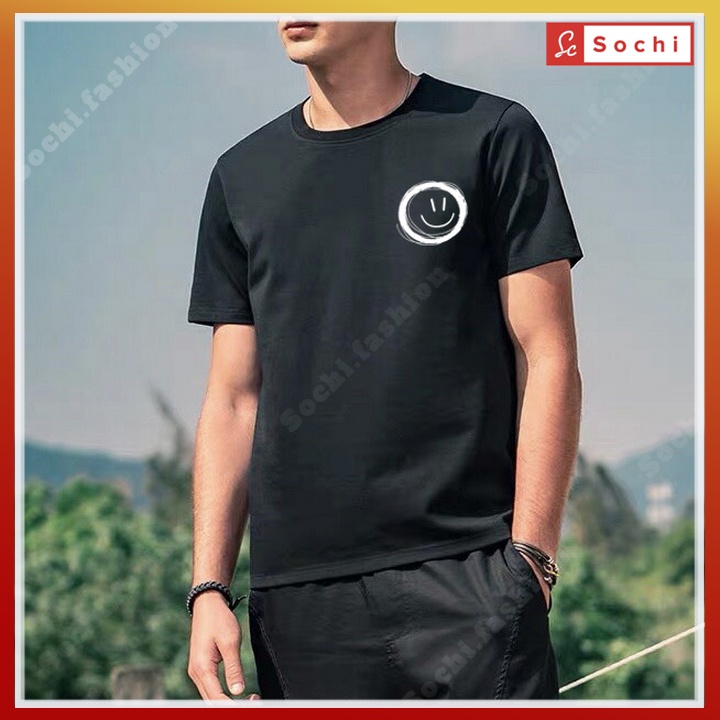 Áo phông nam tay ngắn cổ tròn,áo thun nam cộc tay thoáng mát thời trang in hình mặt cười CZ622