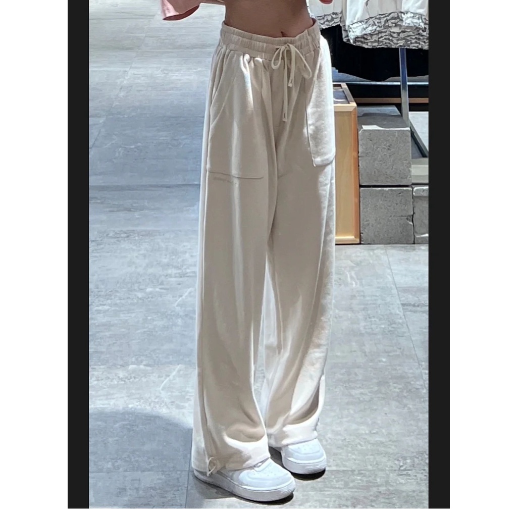 Quần dài thể thao ống rộng cạp cao dây rút thời trang mùa hè cho nữ
