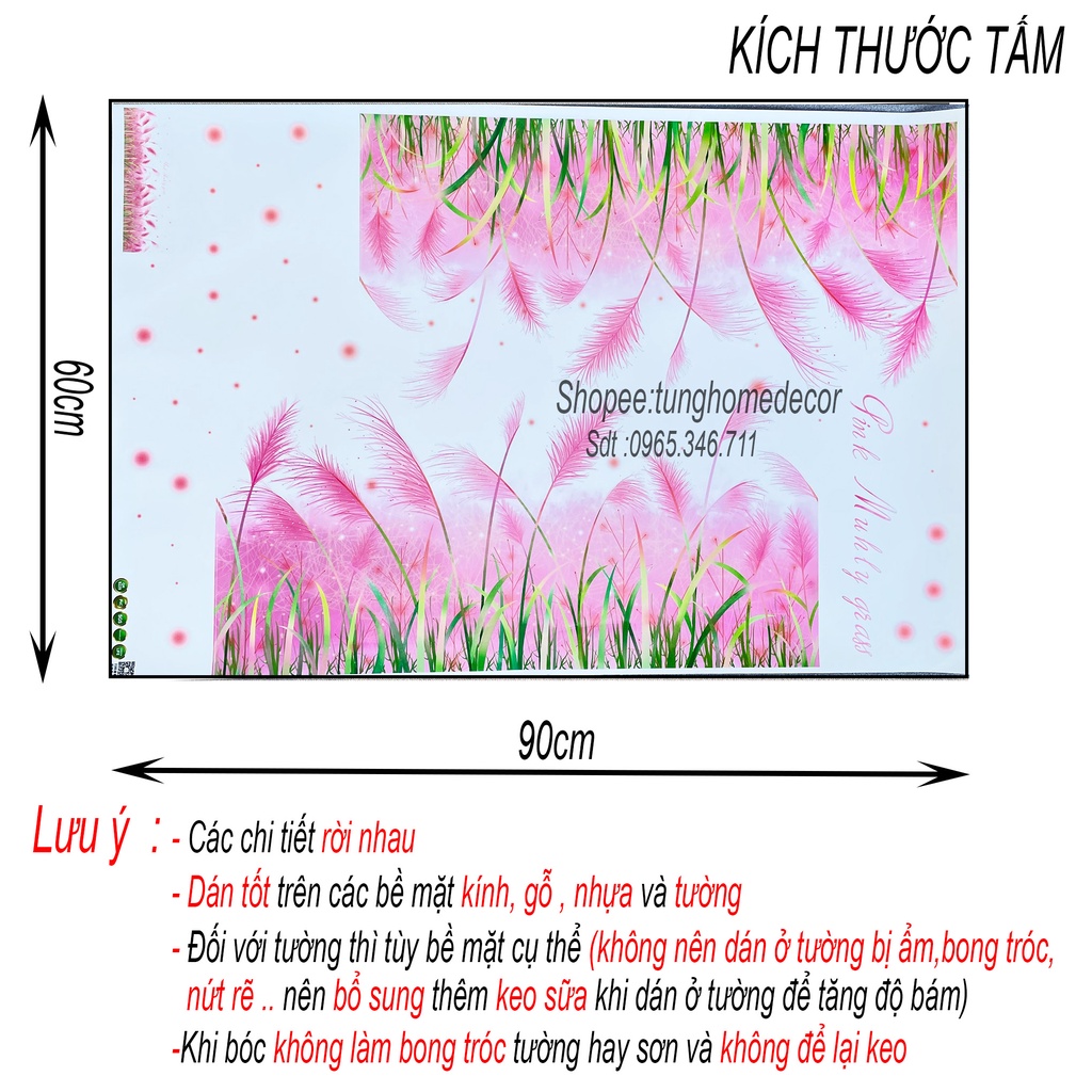 Decal dán tường hàn quốc trang trí phòng ngủ TUNG DECOR QR9229 Hoa Cỏ May