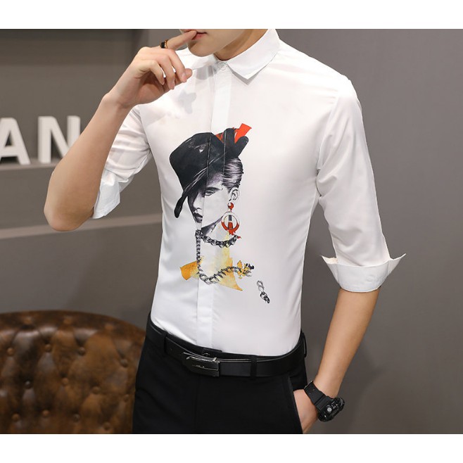 Áo sơ mi họa tiết cô gái đội nón thời trang