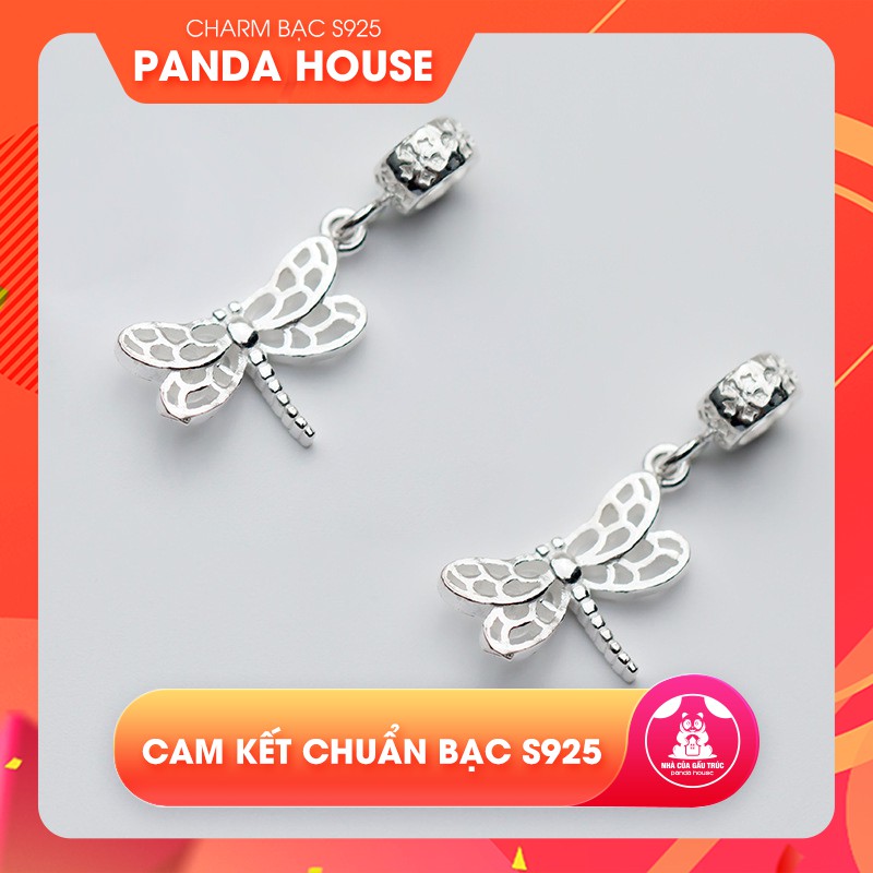 Charm bạc s925 hình chuồn chuồn gắn trụ size 20x12x3mm (charm treo) bạc thái - Panda House