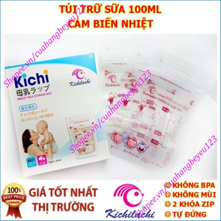 Hộp 30 túi trữ sữa mẹ cảm ứng nhiệt 100ml KICHILACHI Kichi K30